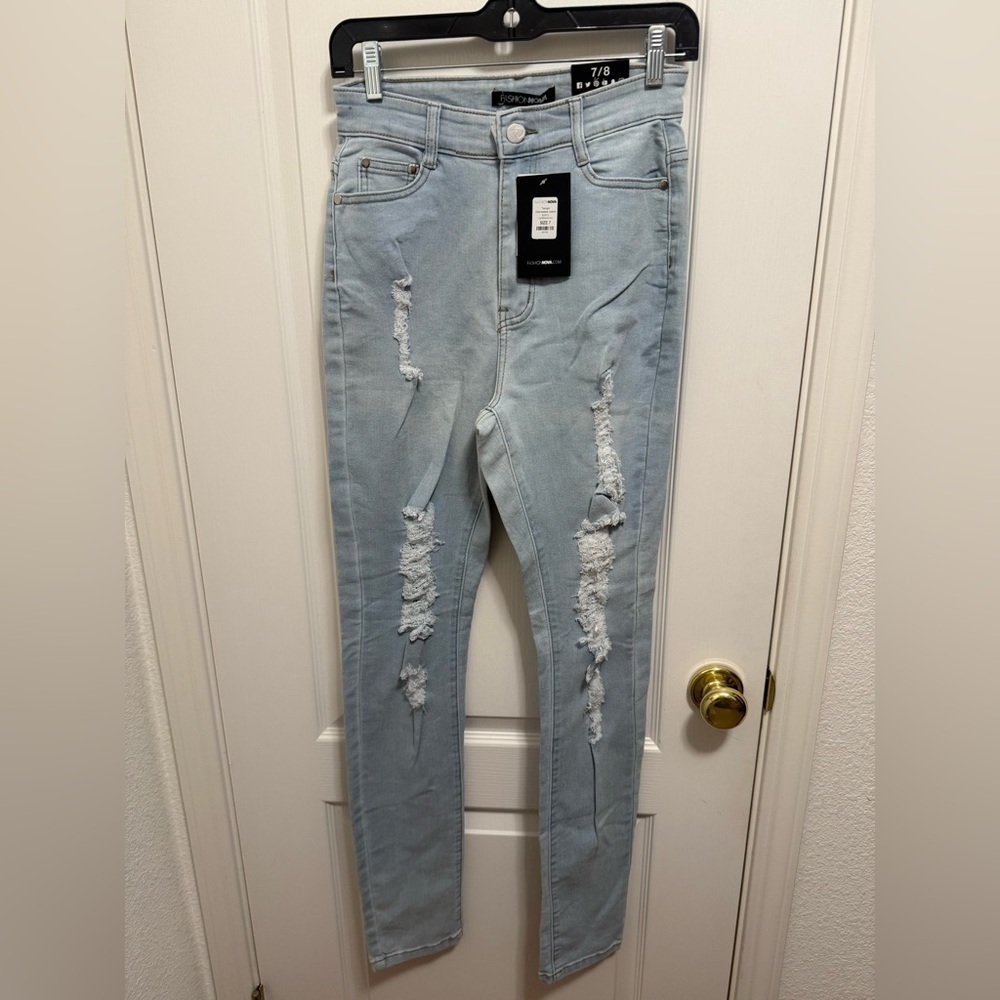 Fashion Nova Light Blue Ripped Skinny Jeans